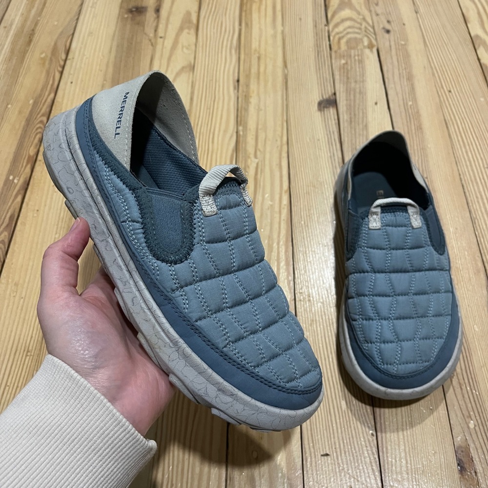 Merrell Hut Moc 2 Slip On Shoes Womens 8 Blue Quilted Puffer Collapsible Heel